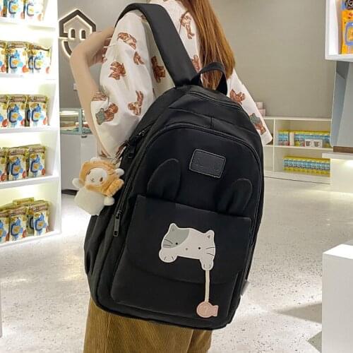 Cute Kitten Decoration Backpack Womens High Quality Waterproof Nylon Travel Backpack Middle School Student Laptop Bag Schoolbag