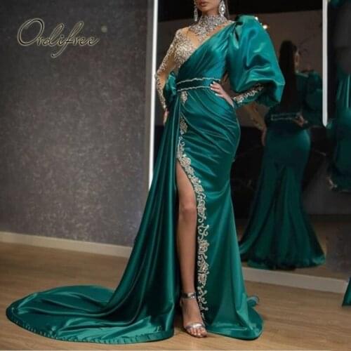 Ordifree 2021 Autumn Elegant Women Maxi Mermaid Dress Long Sleeve Sequin Slit Sexy Satin Long Party Dress