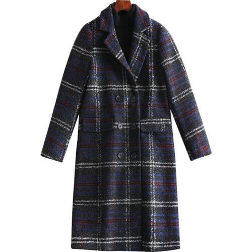 2019 New Winter Women Plaid Wool Blend Warm Long Coat Female Woolen Coats Casual Overcoat Cashmere Outerwear Plus Size 5XL