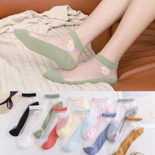 2021 Small Daisy Socks Glass Stockings Beautiful Fashion Small Socks Little Princess Socks Transparent Socks Harajuku Kawaii