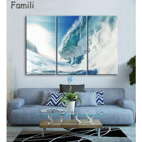 3Pcs/set Frameless Wall Picture For Room Canvas Painting Waves Posters And Prints Christmas Pictures Decoration Wall Art