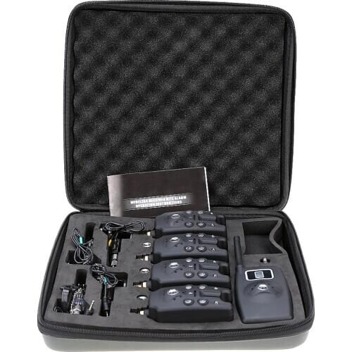 Wireless Fishing Bite Alarm Set+1 Receiver With LCD Screen Indicator+4 LED Chain Hanger Illuminated Swinger Pesca