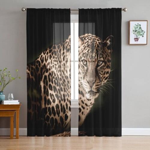 Animal Leopard Black Sheer Curtains for Living Room Bedroom Kitchen Chiffon Tulle Curtains Home Hotel Coffee Decor