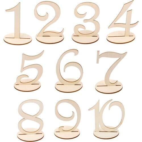 MDF Wooden Shape 10cm Table Numbers Base Base Wedding Birthday Party French Wooden Table Numbers 1 to 10 Wedding Party Decor
