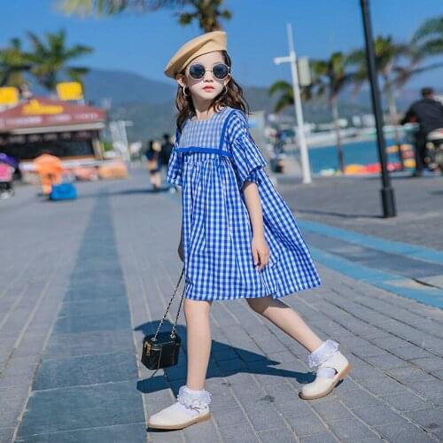 Kids Girls Short Sleeve Plaid Cotton Dress 8 10 years Summer Outfit 2021 New Teen Girls Clothes