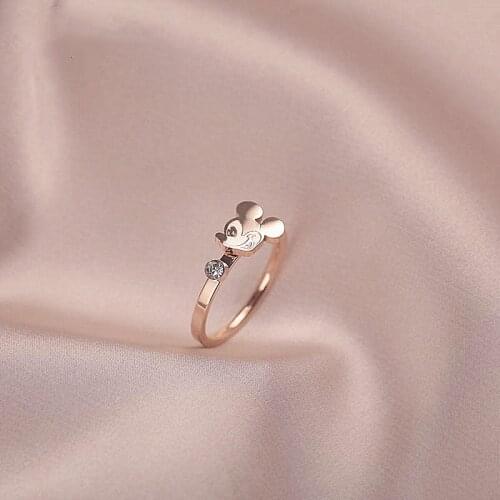 Disney Mickey Rose Gold Ring Girls Cartoon Anime Design Index Finger Ring Simple Fashion Jewelry Accessories Birthday Gift