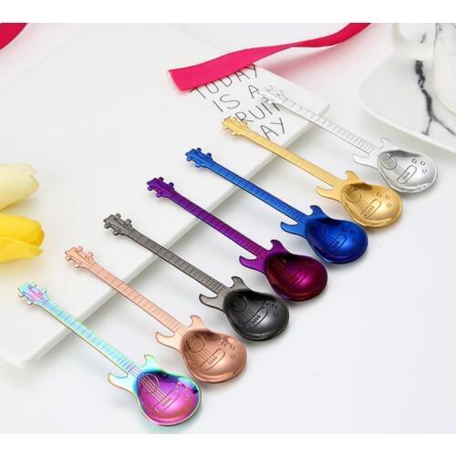 Stainless Steel Guitar Spoon Tea Coffee Stirring Spoon Ice Cream Dessert Tableware Dining Bar Tool LX7671