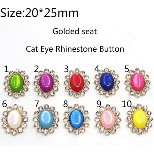 Exquisite Buttons for clothing 10Pc 20*25mm Golded Metal Flat Back Rhinestone Buttons, Crafts DIY Scrapbook Sewing Accessories