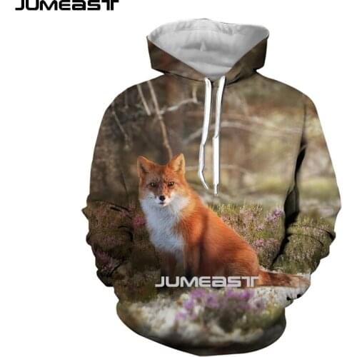 Jumeast Brand Men/Women 3D Printed Sweatshirt Animal Fox Long Sleeve Cap Hoody Sport Pullover Hoodies