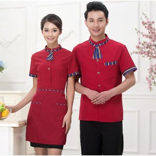 Hotel Restaurant Staff Overalls Short Sleeve Cafe Waiter Uniform Coffee Shop Waitress Uniform Chinese Restaurant Chef Jacket 90