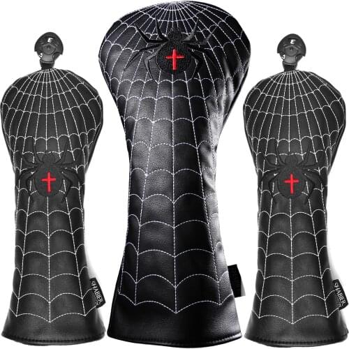 Black Spider Golf Club Head Covers for Driver Cover Fairway Cover Hybrid Cover PU Leather Headcover