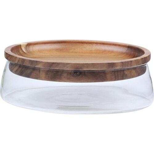 Creative Glass Nuts and Dry Fruits Storage Box Container Double Layer Candy Storage Box With Wooden Lid For Home Kitchen