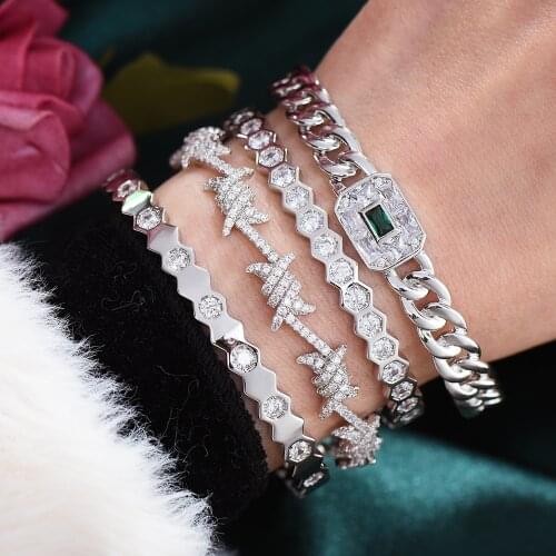 Missvikki New Trendy Stackable Sparkly Bangle Ring Set Mix Match For Women Full Micro Cubic Zircon Party Wedding Saudi Arabic