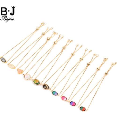 Trendy Adjustable Lucky Bracelets For Women Girls Gold Chain Chic Colorful Glass Natural Druzy Stone Fancy Shells Bracelet BC322
