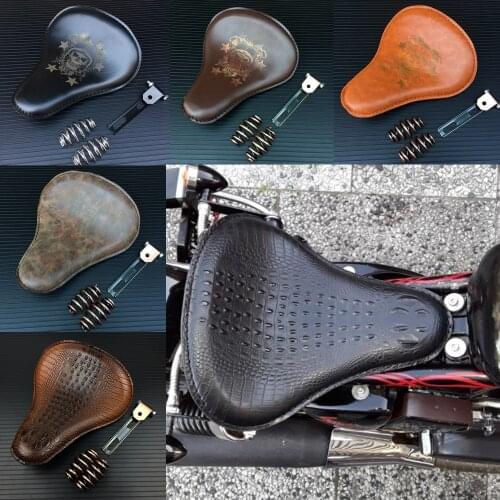 Motorcycle Retro Brown/Black Alligator Pattern Solo Seat +3" Spring Swivel Bracket For Harley Chopper Bobber Leather Saddle Seat
