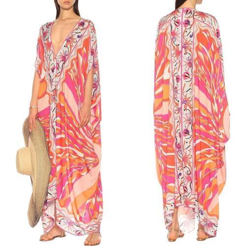 New V-neck printed fashion half sleeve elastic knitting loose casual dress