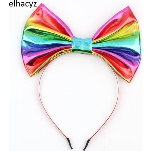1PC Chic 7'' Big Metallic Bow Headband Rainbow Colors Metallic Hair Bands For Party Women Girls Birthday Kids Hair Accessories