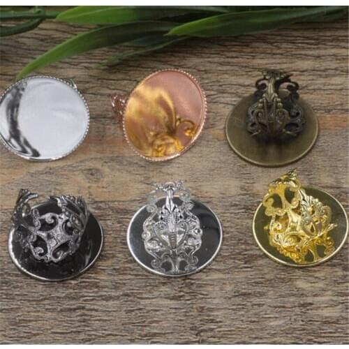 BoYuTe 10Pcs 6 Colors Round 25MM Cabochon Ring Base Vintage Diy Jewelry Findings Components Adjustable Ring Setting