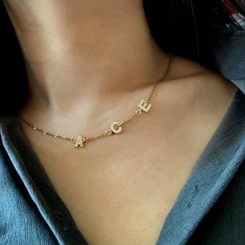 3 Letters Custom Name DIY Initial Letters Link Choker Necklace Womem Men Trendy Micro Pave CZ Alphabet Charm Steel Chain Jewelry