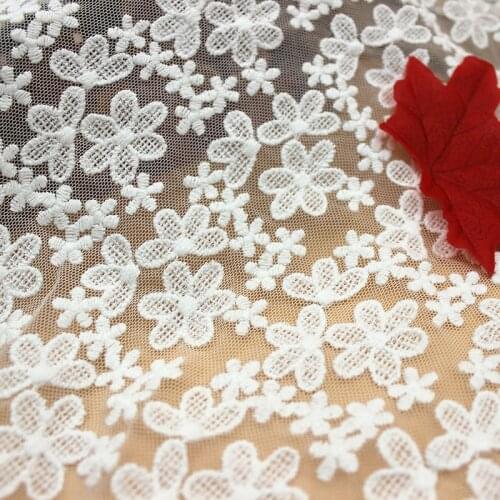 Full Flower Embroidered Lace Fabric Dress Fabric Background Cloth Curtain Tablecloth Handmade DIY Accessories Width 130cm 1Yard