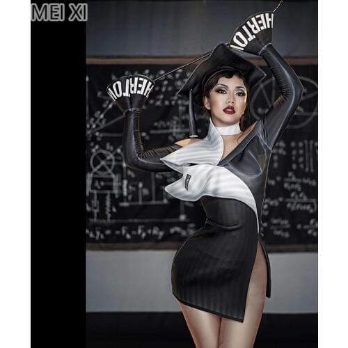 Sexy black and white casual monogrammed jumpsuit for men and women nightclub bar concert DJ singer/dancer costumes