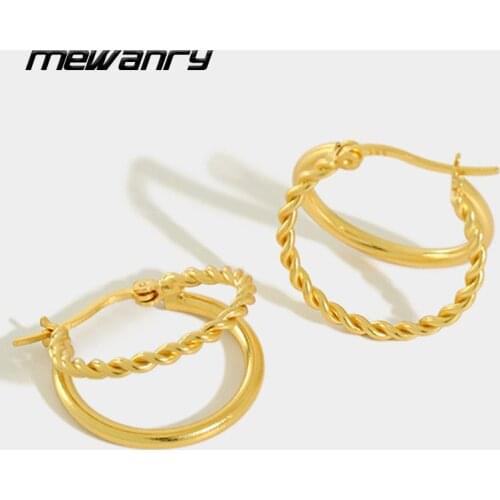 Mewanry Prevent Allergy 925 Sterling Silver Hoop Earrings for Women New Trendy Elegant Simple Double Layer Twist Party Jewelry