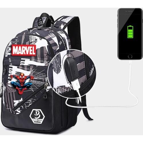 MARVEL Outdoor travel Luminous backpack USB Charging student bag Large capacity waterproof Backpack Oxford cloth schoolbag