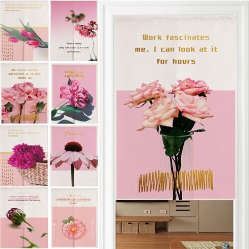 Creativity Flowers Door Curtain Polyester Fabric Japanese Curtains For Bedroom Kitchen Door Entrance Decoration Short Curtains