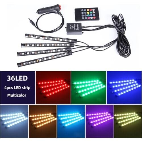 Car Decoration Light RGB LED Strip Interior Atmosphere Light Wireless Remote Music Control Multiple Modes Applicable to all mod