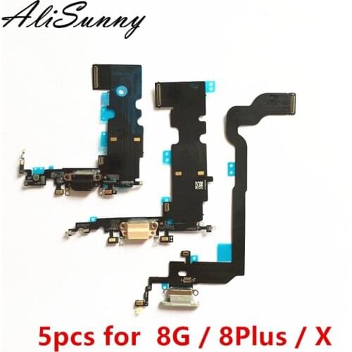 AliSunny 5pcs Charging Port Flex Cable for iPhone 8 Plus 8G 4.7 8Plus X USB Dock Connector Charger Microphone Repair parts