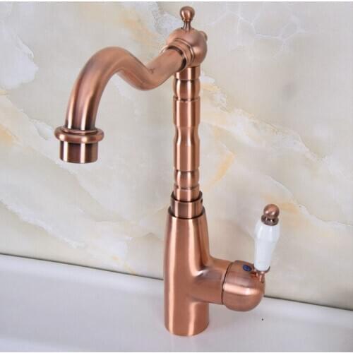 Vintage Retro Antique Red Copper Brass Kitchen Wet Bar Bathroom Vessel Sink Faucet Single Hole Swivel Spout Mixer Tap anf637