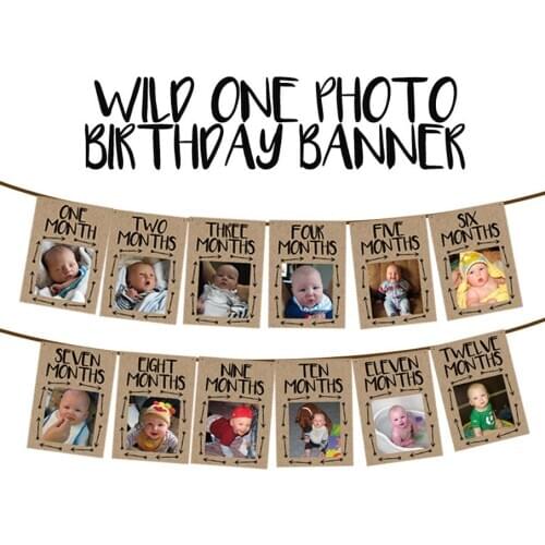 Wild ONE Photo Frame Birthday Banner First Happy Birthday Decorations Garland 1st Baby Boy Girl My 1 One Year Party Supplies