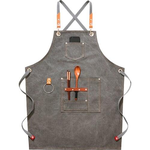 Denim canvas apron cafe barber hanging neck apron milk tea shop restaurant apron clothing aprons for woman barber apron