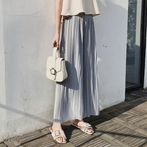 Bella Philosophy 2020 summer chiffon women casual wide leg pants loose pleated ankle length pants elastic waist bottoms pants