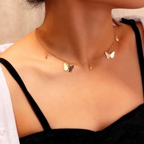 Bohemian Cute Butterfly Stars Choker Necklace For Women Gold Silver Color Clavicle Chain 2020 Fashion Female Chocker Jewelry