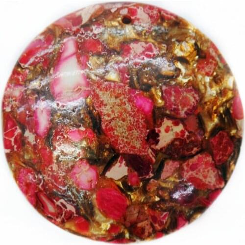 1Pcs 40x8mm Wholesale Rose And Bronze Sea Sediment Jasper & Pyrite Round Pendant Bead DIY Jewelry Accessories S975