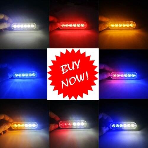 2Pcs Car 8 Style Colors Strobe Light 6 LED Strobe Signal Warning Light Bar Alarm Flash Bulb Surface Mount Lighthead Lamp 12V-24V