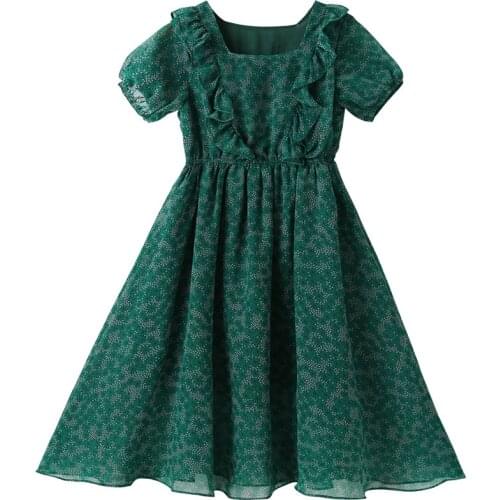 2021 Kids Baby Girls Dresses Clothes Green Chiffon Tulle Cloth Mesh Princess Floral Children Short 3 4 5 6 7 8 9 10 11 12 Years