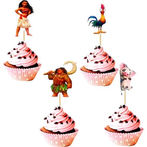 240pcs/lot Boys Kids Decoration Cupcake Toppers Supplies Baby Shower Cake Picks Moana Theme Happy Birthday Events Party