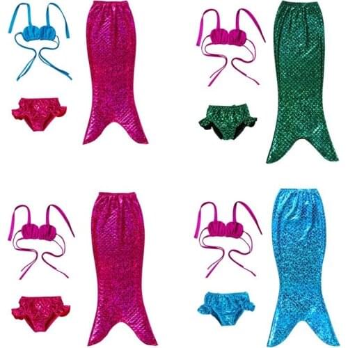 Little Mermaid Tails for Swimming Costume Mermaid Tail Cosplay Girls Swimsuit Kids Children Swimmable suit 3pcs Suit