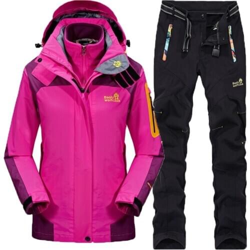 3-in-1 Set Winter Women Hiking jacket Pants Thermal Waterproof Windproof Coat Fishing Hunting Ski Suit Outdoor Sports Tracksuit