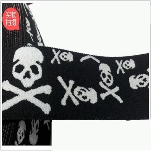 38mm width elastic webbing with Skull pattern clothing bags sport elastic belt band 10meters softy staps Skin-friendly