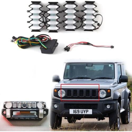 4Pcs Front Grille Upgrade LED Lamps White & Amber Light Rhombus Decorative Lights for Suzuki-Jimny JB64 JB74 2019 2020
