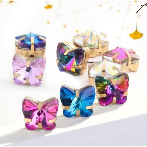 9x10mm Butterfly Shape Sew On Stones High Quality Copper Claw Rhinestones Set Clothes Bags Decoration Crystal Strass