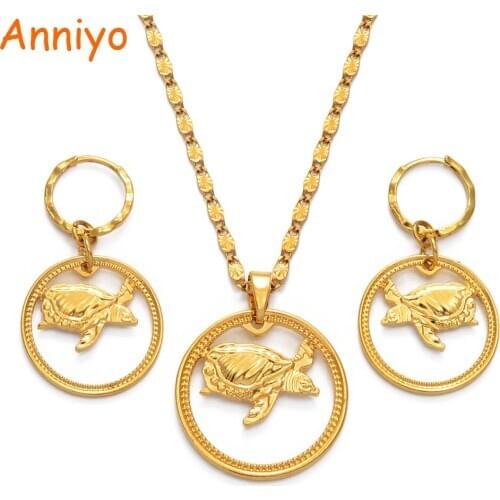 Anniyo Tortoise Jewelry Sets Turtle Pendant Neckalces Earrings Women Girls Hawaiian Sea Turtle Accessories Party Gift #241806