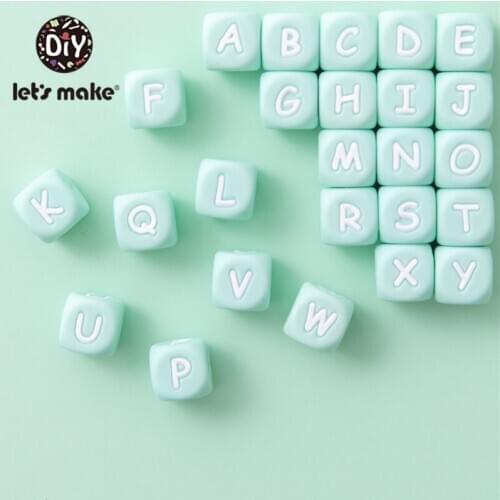 Lets Make Green Silicone Alphabet Letter square Beads For Childrens pacifier chain, necklace Jewelry Making 12mm For DIY