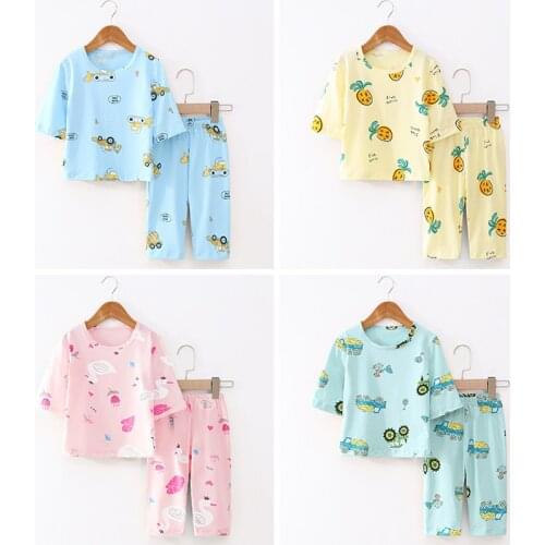 Childrens Cotton Pajamas 2021 New Summer Toddler Girl Clothes Sleepwear Suit Cartoon Printed Boys Pyjamas For Kids Homewear Set