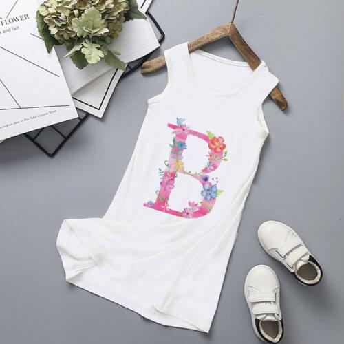 New 2021 Costumes Elegant Floral Letters Kids Clothes White Sleeveless Children`s Dresses Knee-Length Dress For Girls Baby Cute