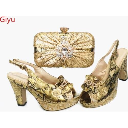 Doershow African Women Shoes And Bag Set With Rhinestones Pumps Italian Shoes With Matching Bag For Evening Party SBK1-15