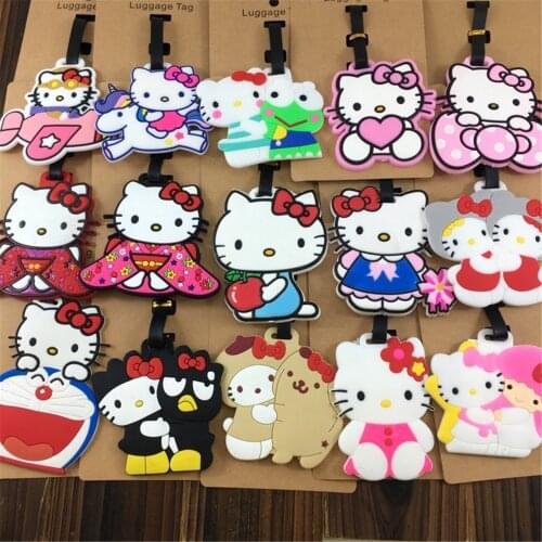Kawaii Hello Kitty Travel Accessories Luggage Tag Cartoon Silica Gel Suitcase ID Addres Holder Baggage Boarding Portable Label